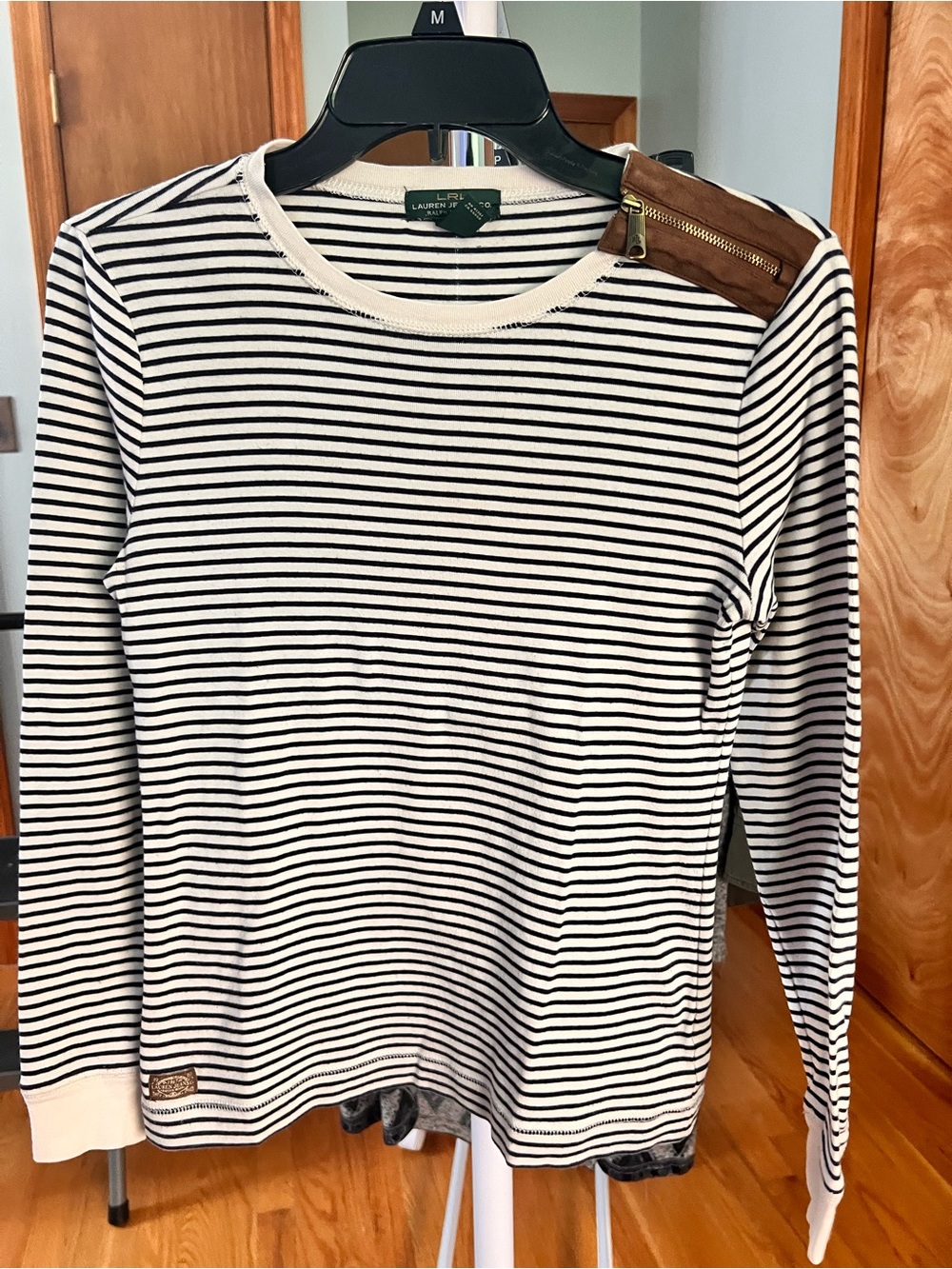 Ralph Lauren Black and White Striped Tee with Green Label